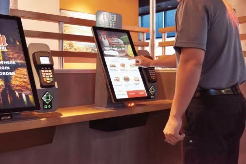 Shopping mall self-checkout system and touch screen